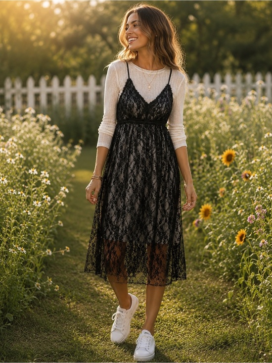After Market Dresses & Skirts - Black Lace Midi Dress